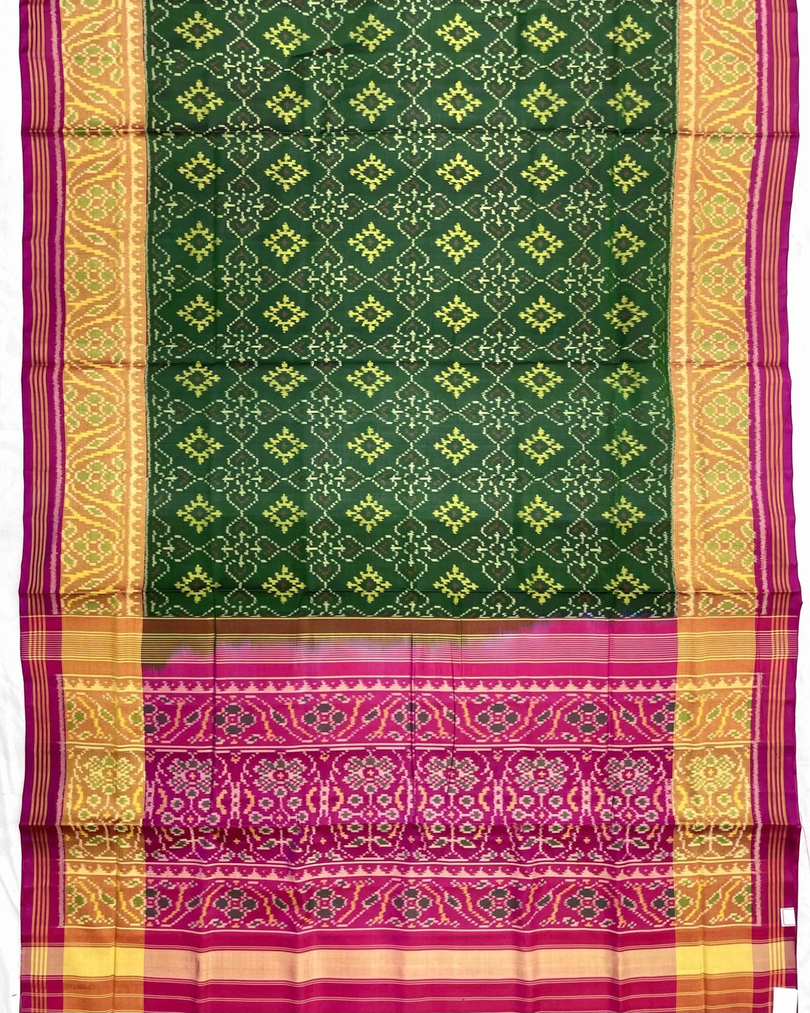 Pink & Green Panchanda Patola Saree - SindhoiPatolaArt