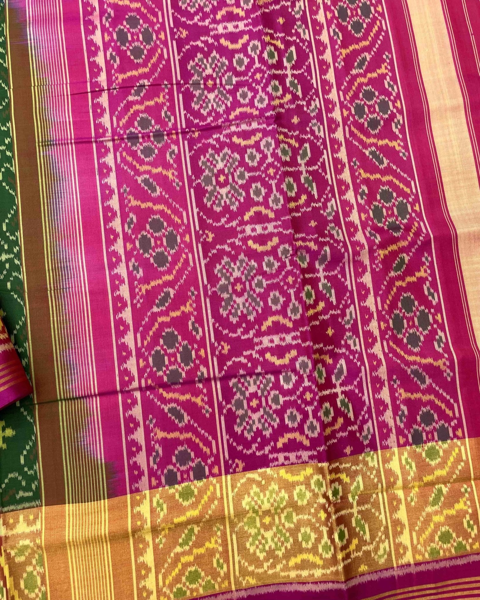 Pink & Green Panchanda Patola Saree - SindhoiPatolaArt