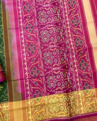 Pink & Green Panchanda Patola Saree - SindhoiPatolaArt