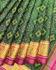 Pink & Green Panchanda Patola Saree - SindhoiPatolaArt