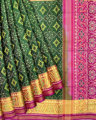 Pink & Green Panchanda Patola Saree - SindhoiPatolaArt