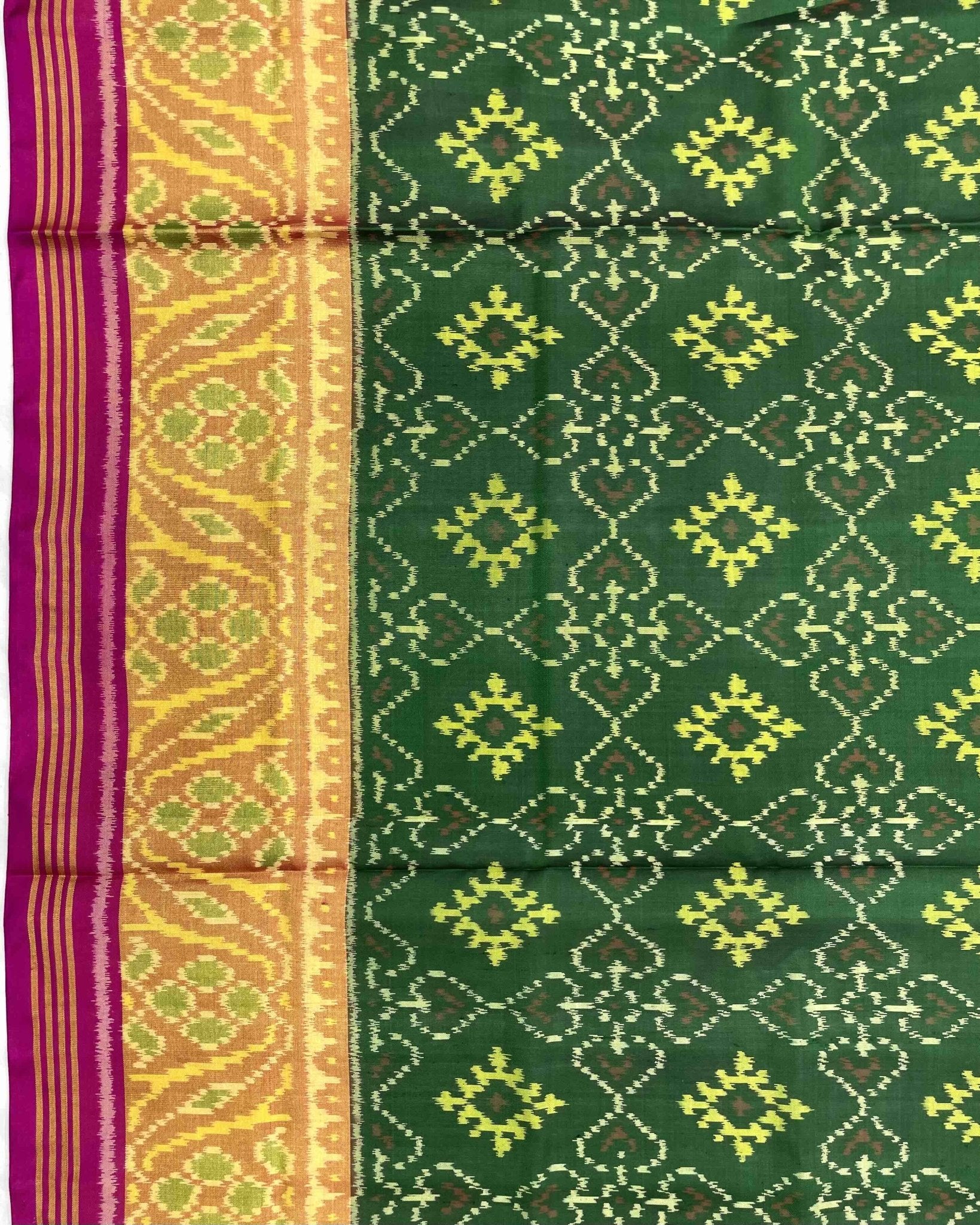 Pink & Green Panchanda Patola Saree - SindhoiPatolaArt