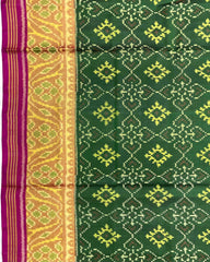 Pink & Green Panchanda Patola Saree - SindhoiPatolaArt