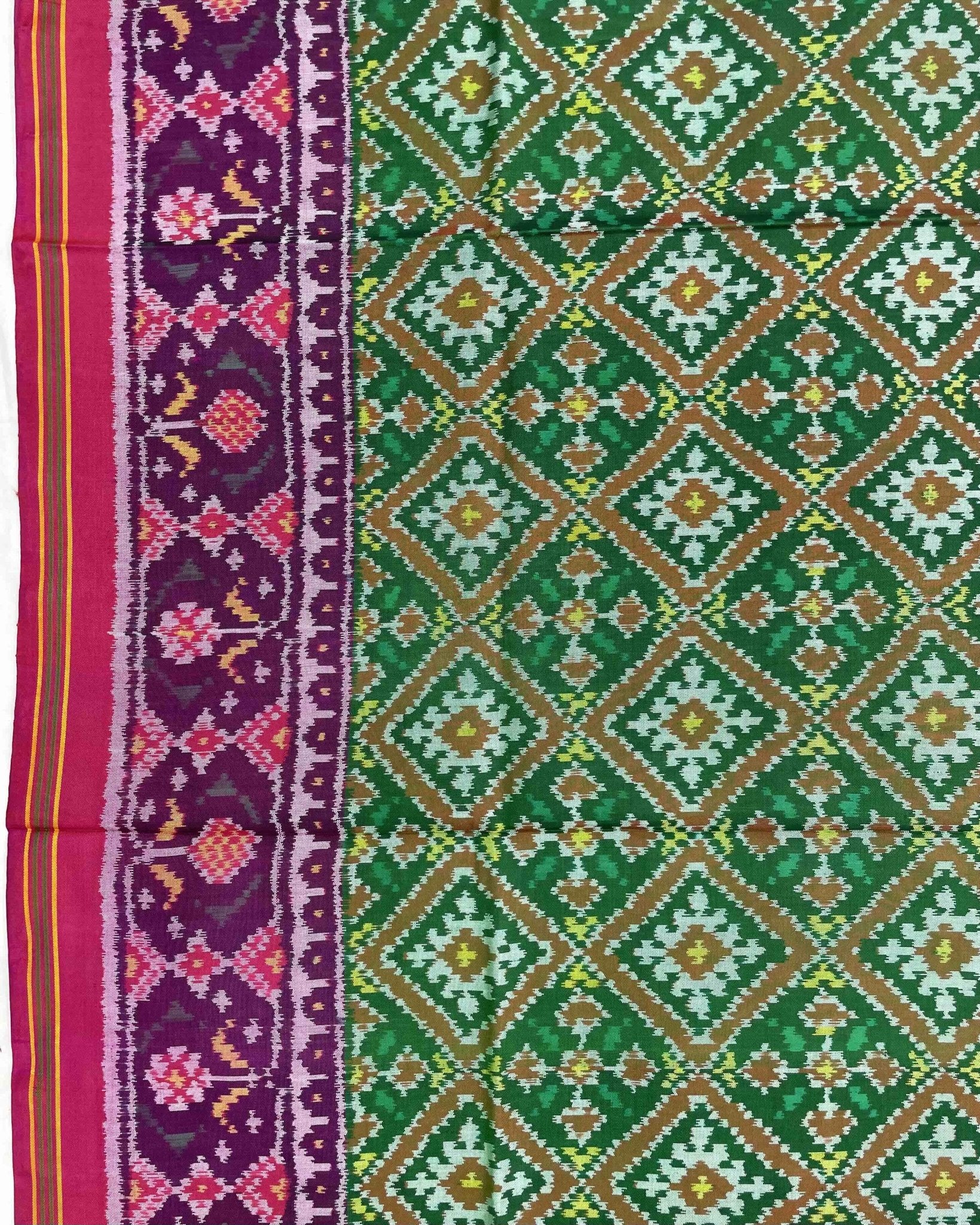 Pink & Green Panchanda Patola Saree - SindhoiPatolaArt