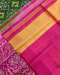 Pink & Green Panchanda Patola Saree - SindhoiPatolaArt