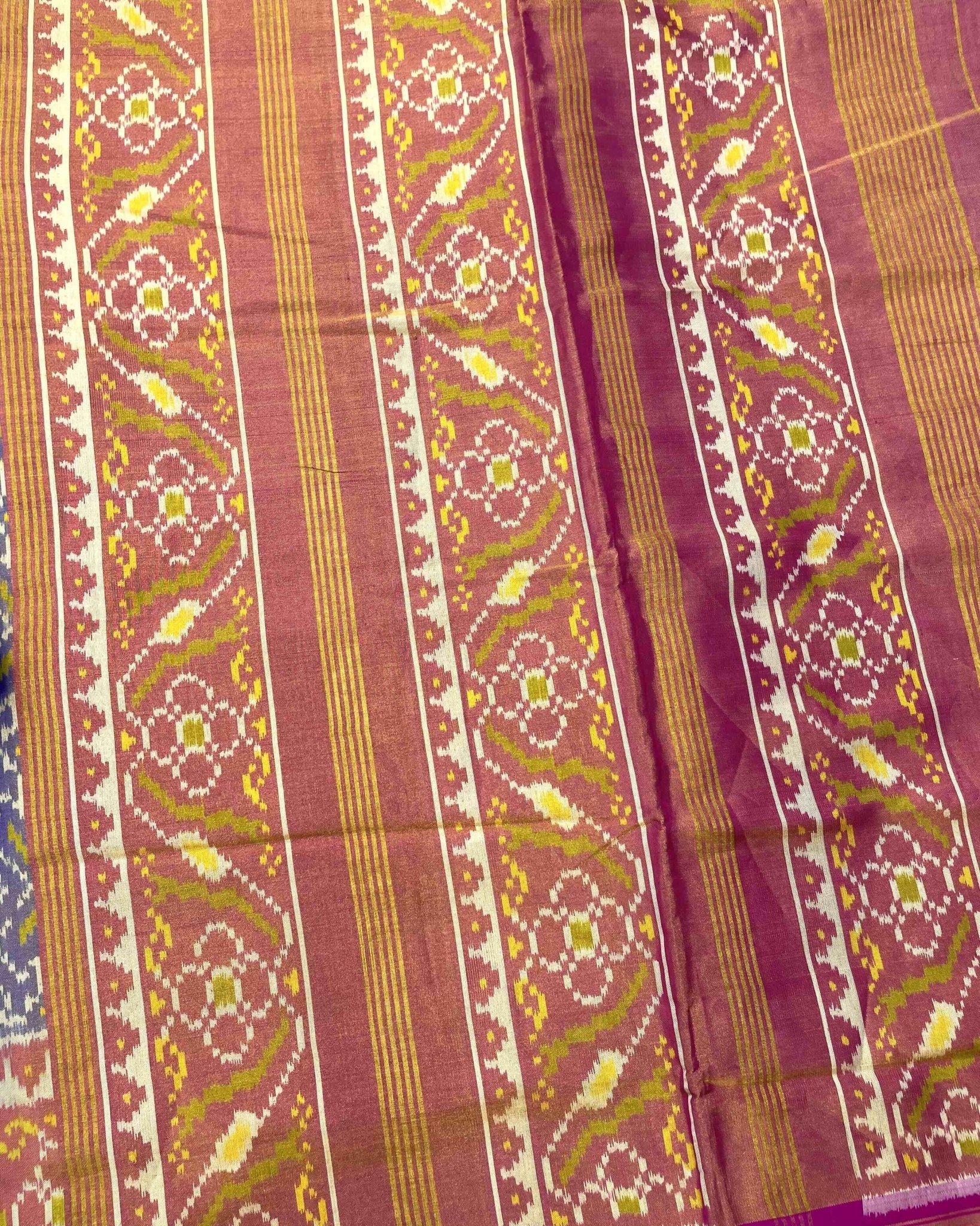 Pink & Greish Blue Panchanda Tissue Patola Saree - SindhoiPatolaArt