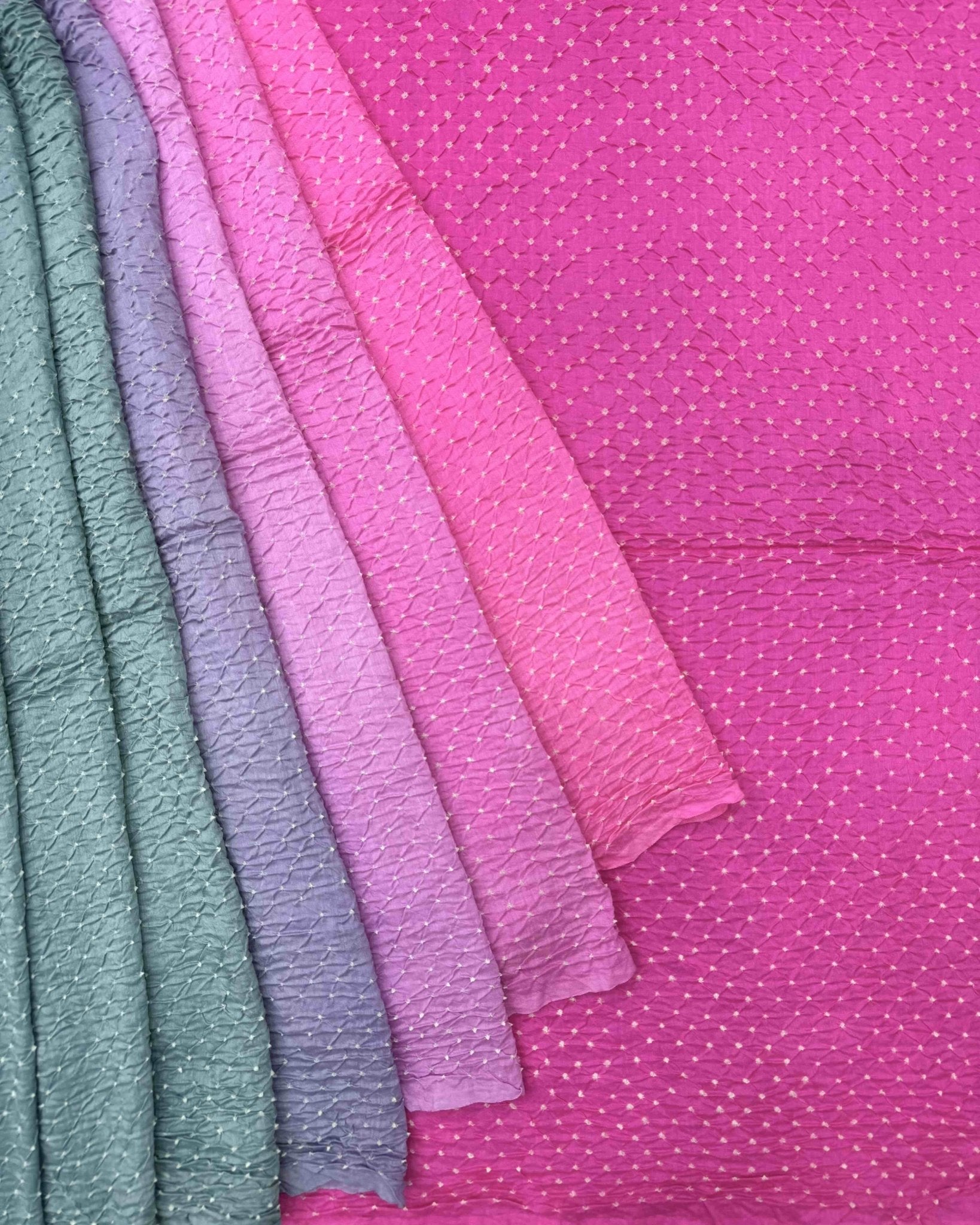 Pink & Grey Shaded Munga Silk Bandhani Saree - SindhoiPatolaArt