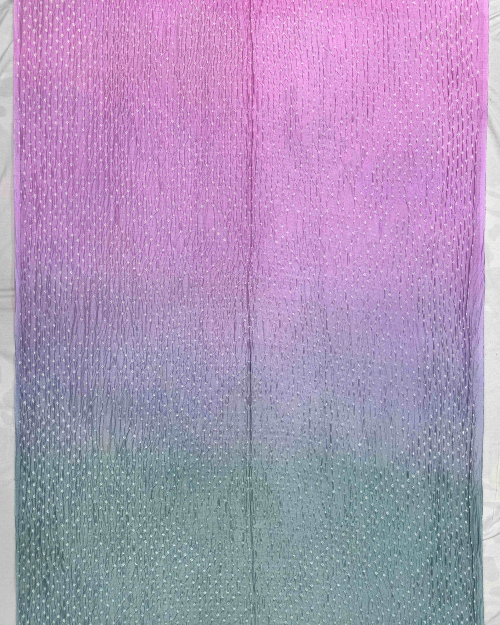 Pink & Grey Shaded Munga Silk Bandhani Saree - SindhoiPatolaArt