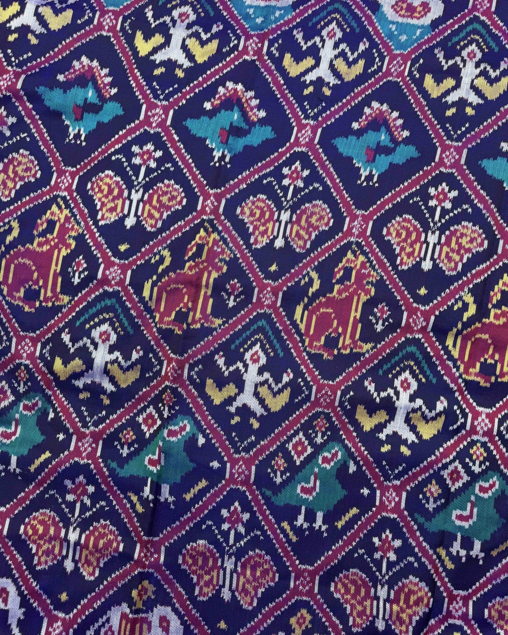 Pink & Indigo Blue Narikunj Twill Patola Saree - SindhoiPatolaArt