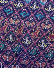 Pink & Indigo Blue Narikunj Twill Patola Saree - SindhoiPatolaArt