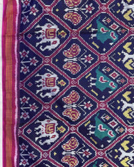 Pink & Indigo Blue Narikunj Twill Patola Saree - SindhoiPatolaArt