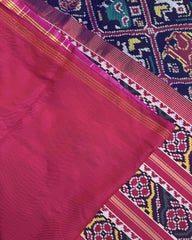 Pink & Indigo Blue Narikunj Twill Patola Saree - SindhoiPatolaArt