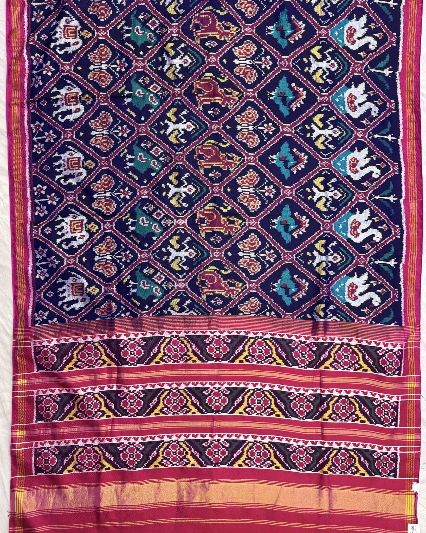 Pink & Indigo Blue Narikunj Twill Patola Saree - SindhoiPatolaArt