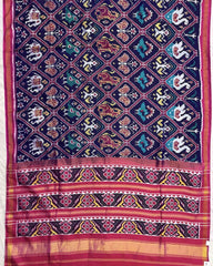 Pink & Indigo Blue Narikunj Twill Patola Saree - SindhoiPatolaArt
