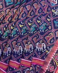 Pink & Indigo Blue Narikunj Twill Patola Saree - SindhoiPatolaArt