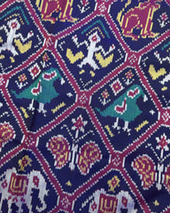 Pink & Indigo Blue Narikunj Twill Patola Saree - SindhoiPatolaArt