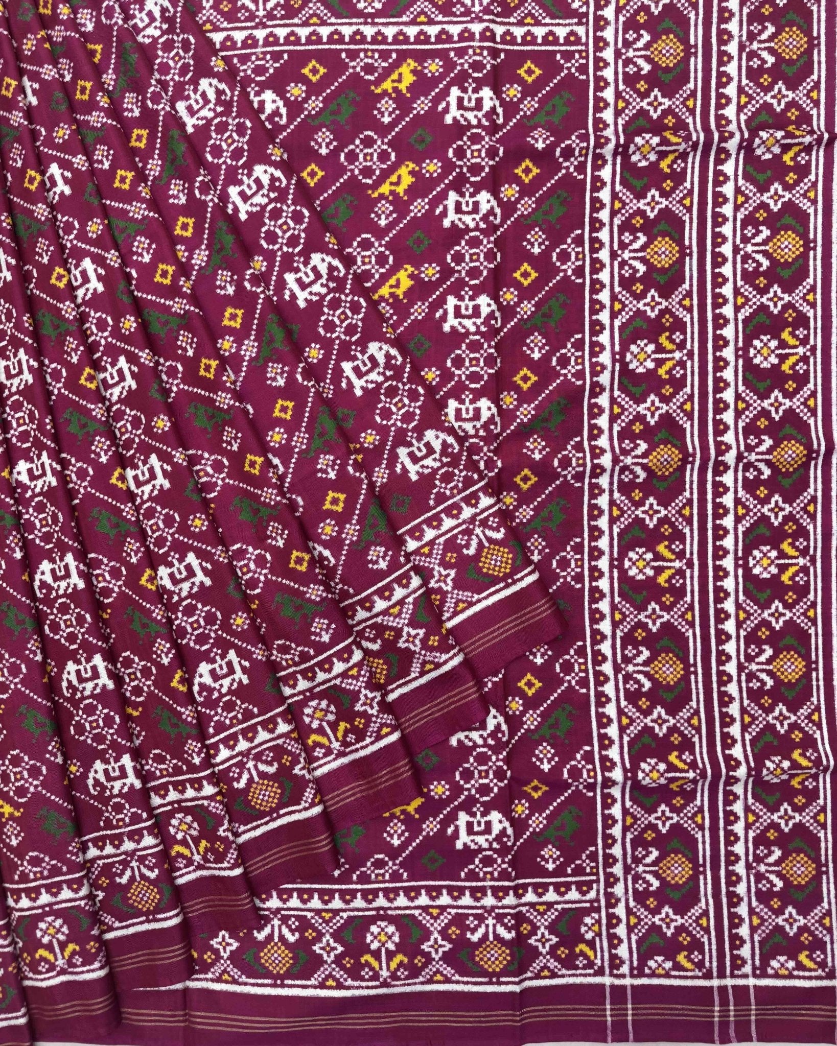 Pink Leheriya Narikunj Flower Double Ikat Patola Saree - SindhoiPatolaArt