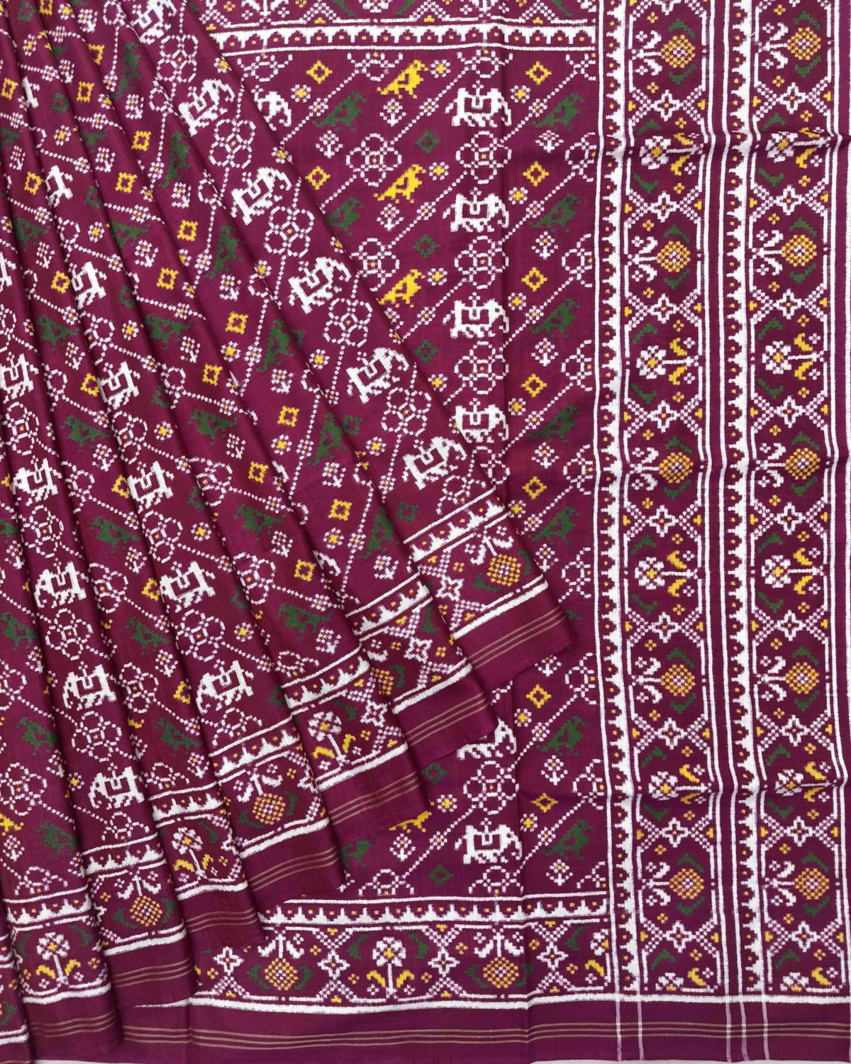 Pink Leheriya Narikunj Flower Double Ikat Patola Saree - SindhoiPatolaArt