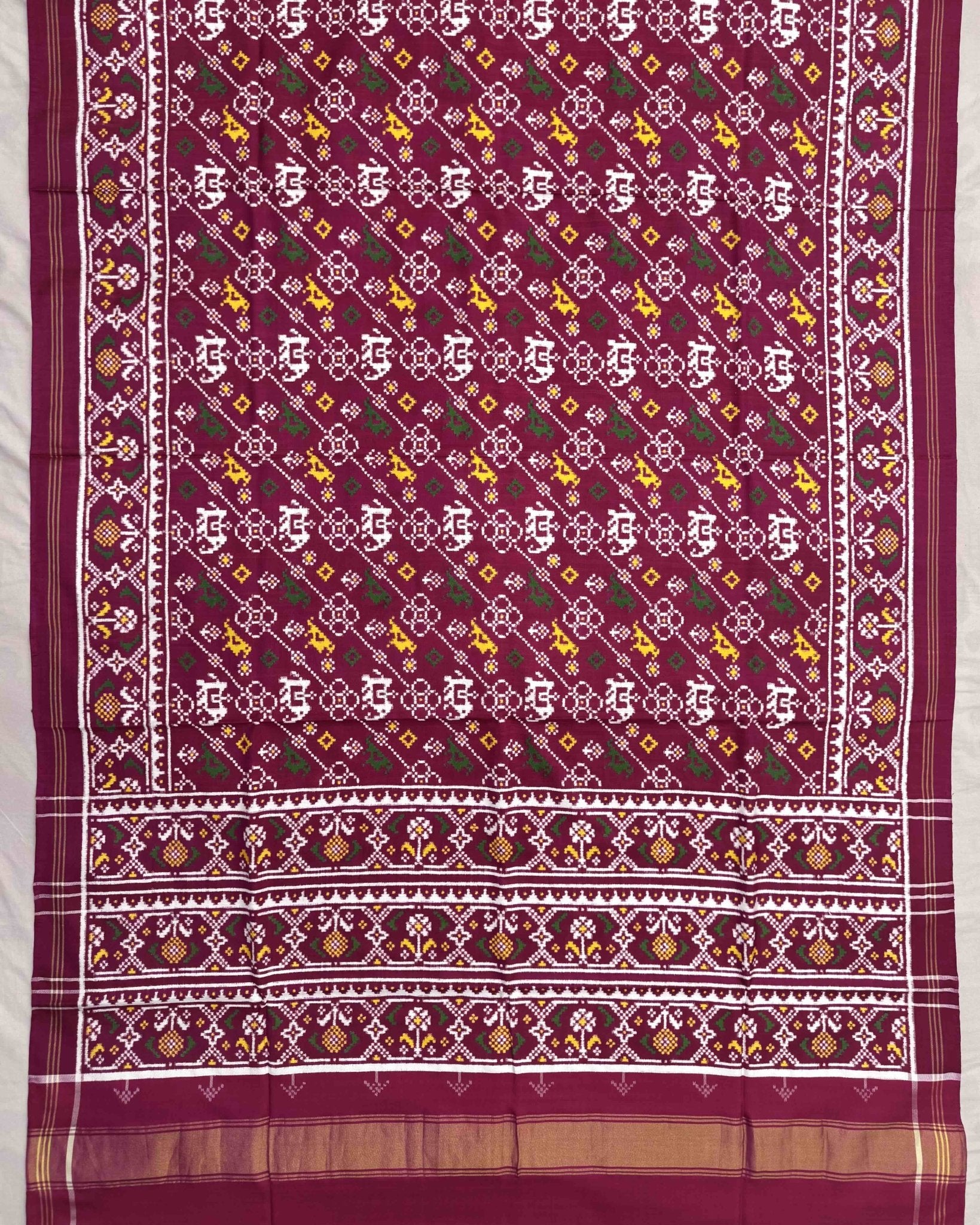Pink Leheriya Narikunj Flower Double Ikat Patola Saree - SindhoiPatolaArt