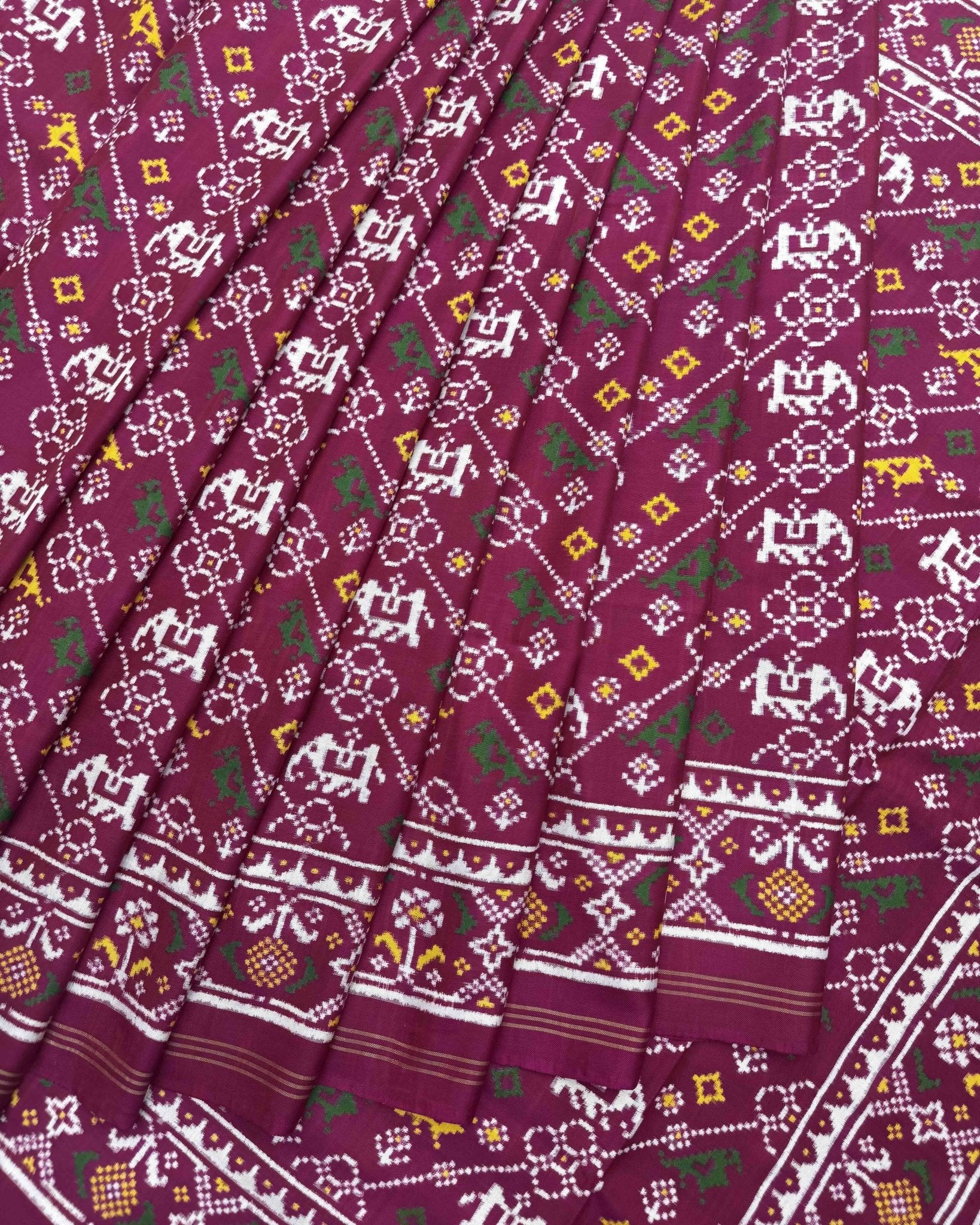 Pink Leheriya Narikunj Flower Double Ikat Patola Saree - SindhoiPatolaArt