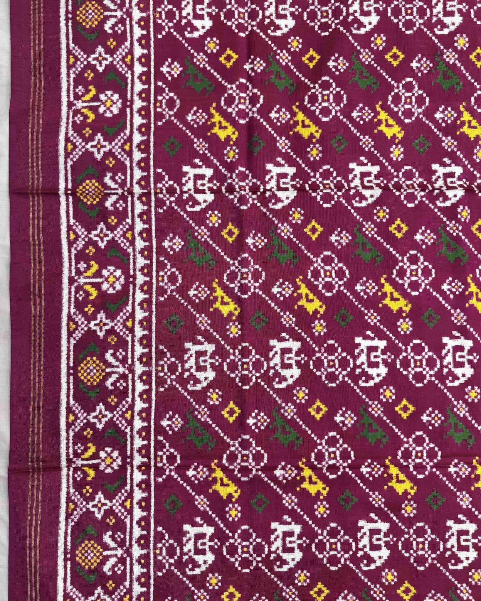 Pink Leheriya Narikunj Flower Double Ikat Patola Saree - SindhoiPatolaArt