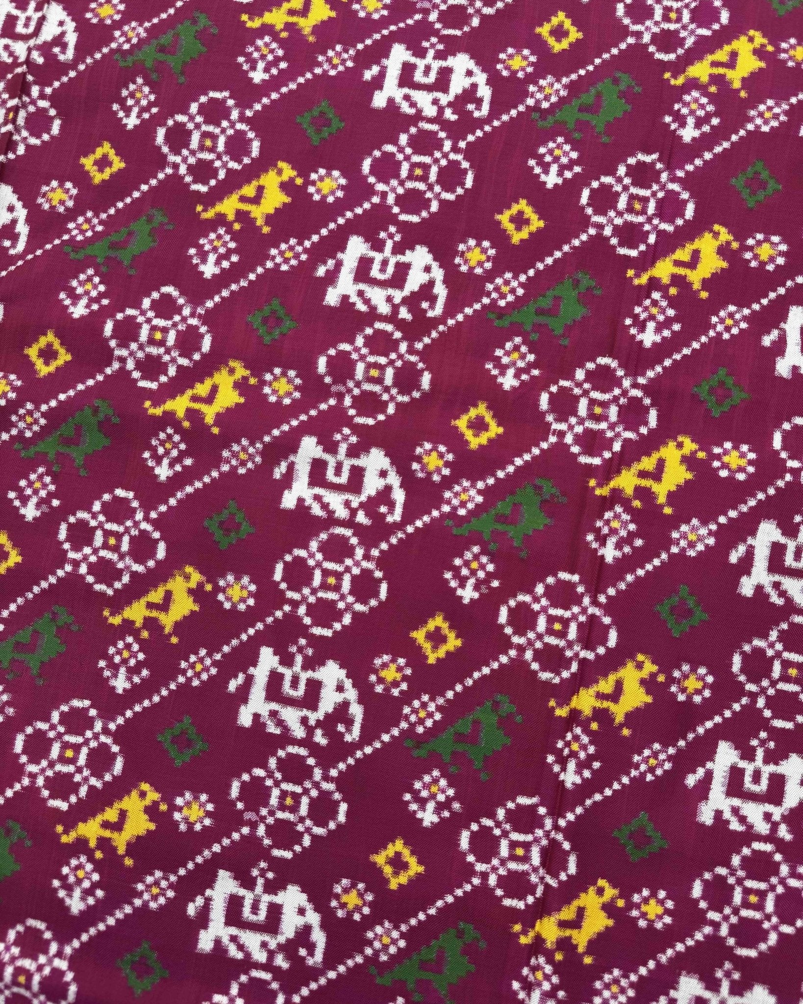 Pink Leheriya Narikunj Flower Double Ikat Patola Saree - SindhoiPatolaArt