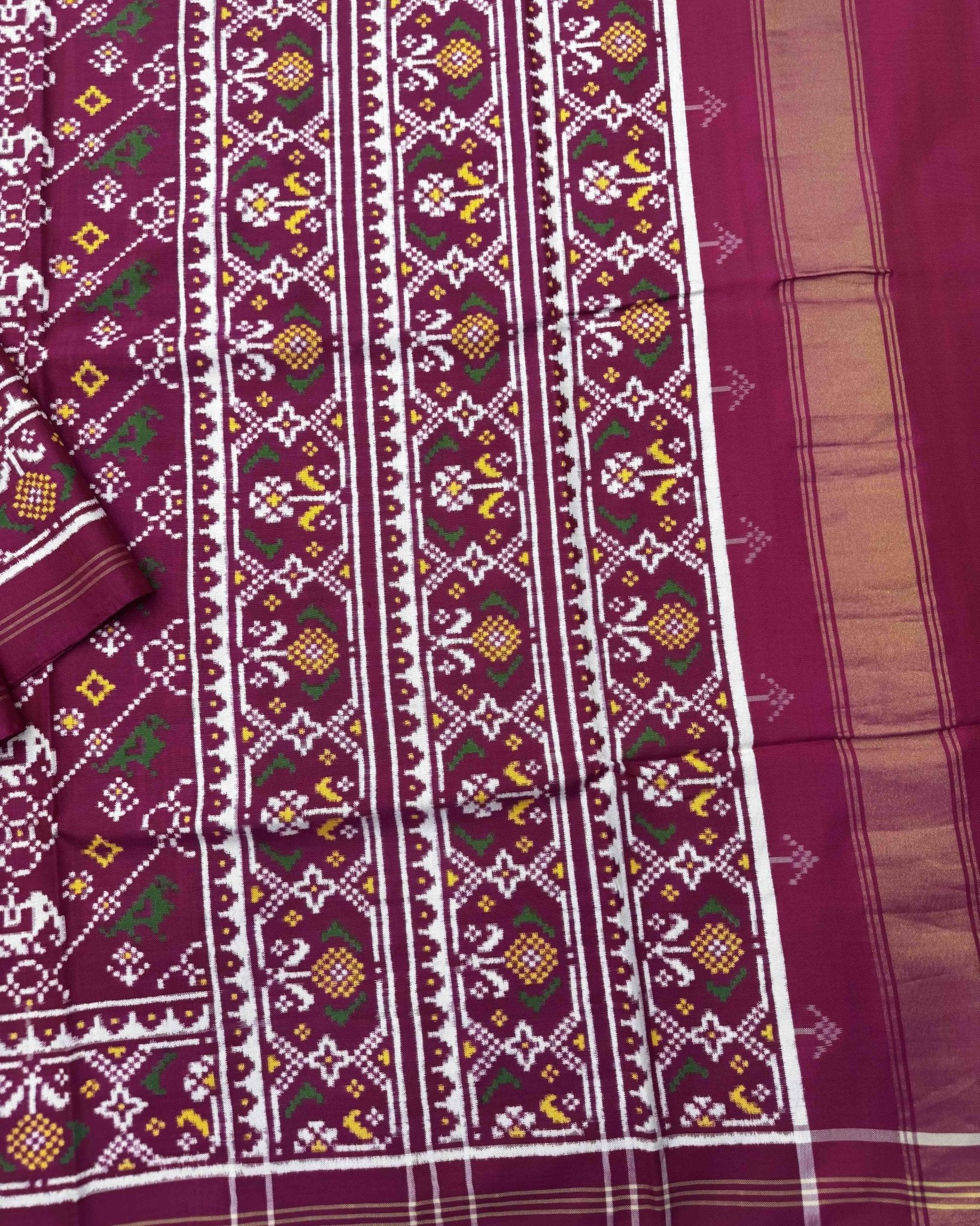 Pink Leheriya Narikunj Flower Double Ikat Patola Saree - SindhoiPatolaArt
