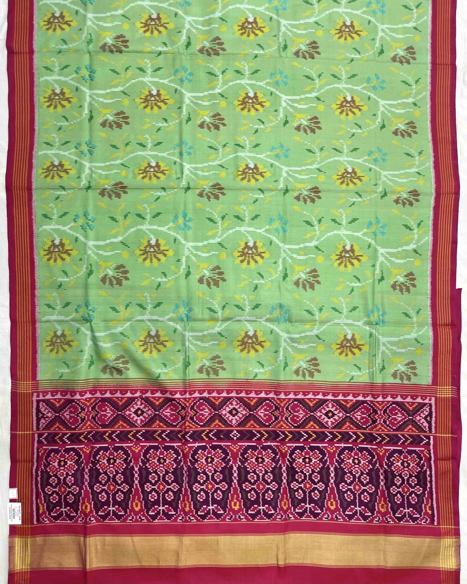 Pink & Light Green Fancy Flower Patola Saree - SindhoiPatolaArt