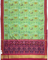 Pink & Light Green Fancy Flower Patola Saree - SindhoiPatolaArt