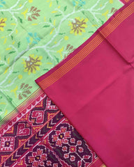 Pink & Light Green Fancy Flower Patola Saree - SindhoiPatolaArt