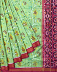Pink & Light Green Fancy Flower Patola Saree - SindhoiPatolaArt