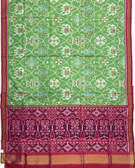 Pink & Light Green Strar Narikunj Patola Saree - SindhoiPatolaArt