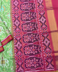 Pink & Light Green Strar Narikunj Patola Saree - SindhoiPatolaArt