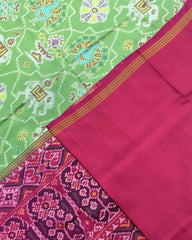 Pink & Light Green Strar Narikunj Patola Saree - SindhoiPatolaArt