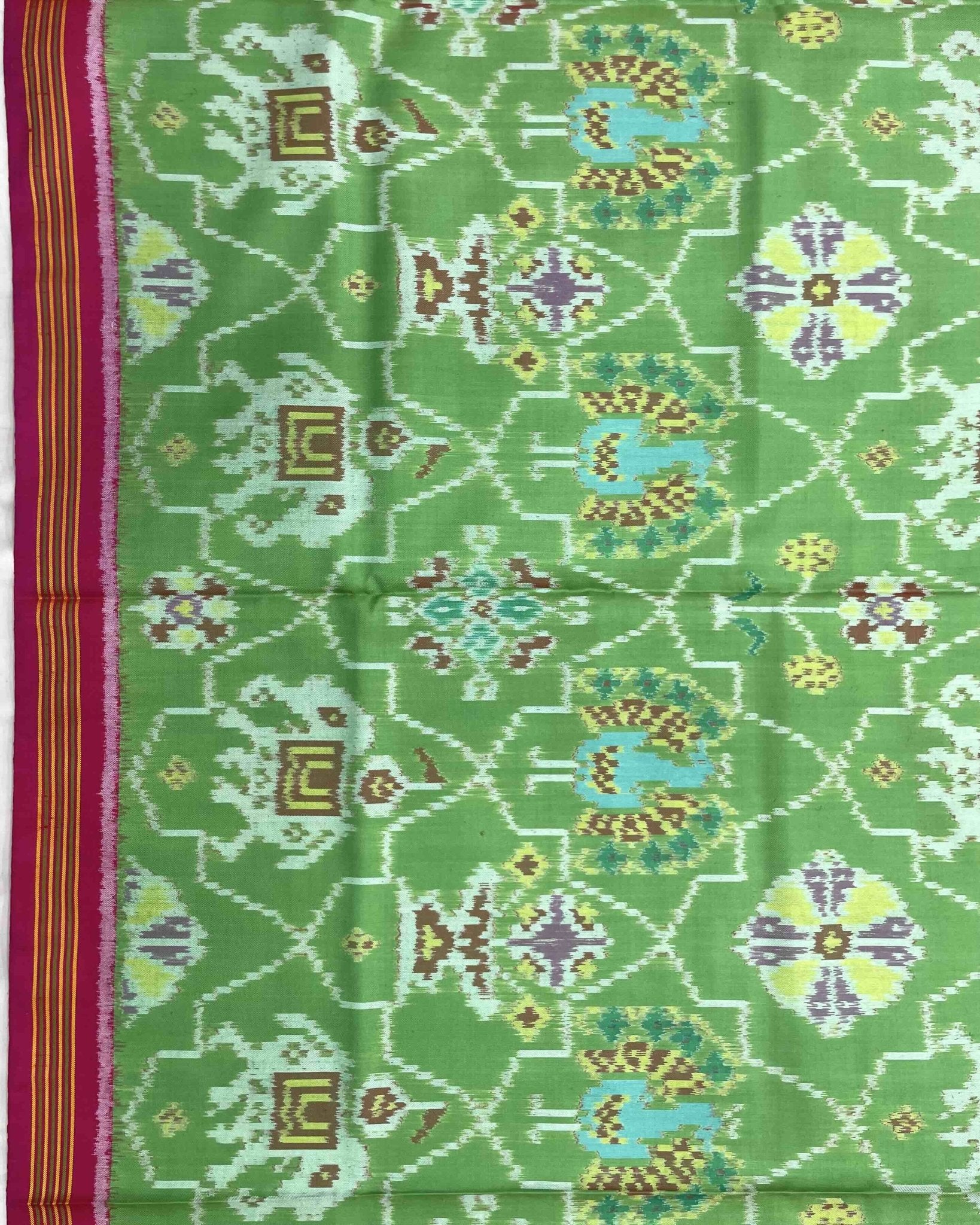 Pink & Light Green Strar Narikunj Patola Saree - SindhoiPatolaArt