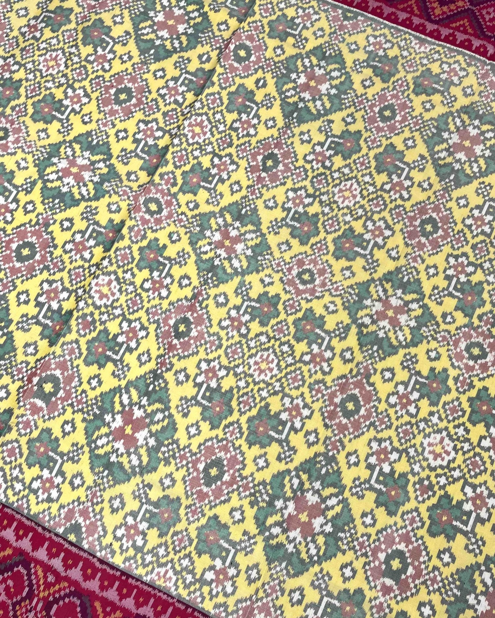 Pink & Light Yellow Navratan Designer Patola Saree - SindhoiPatolaArt