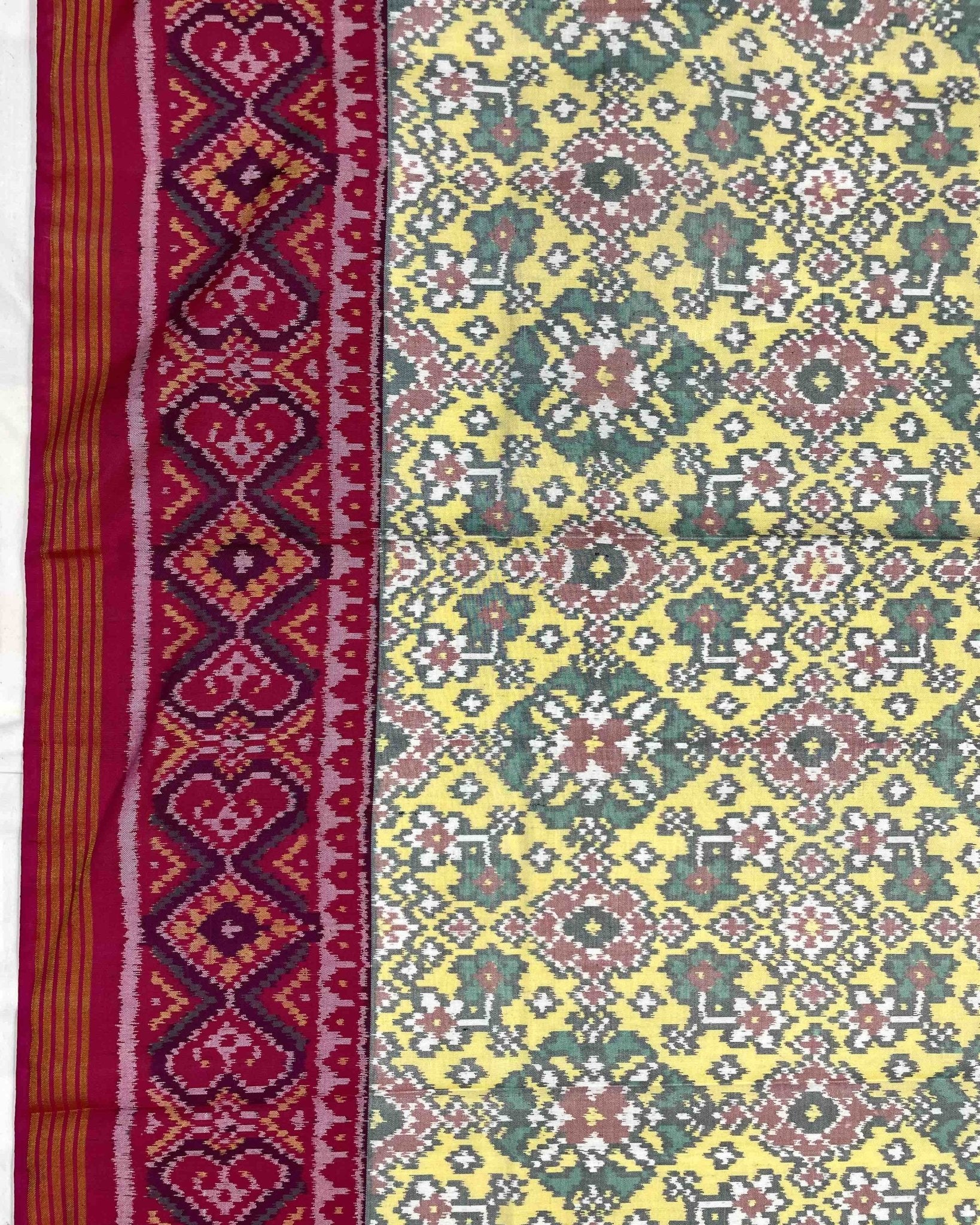 Pink & Light Yellow Navratan Designer Patola Saree - SindhoiPatolaArt