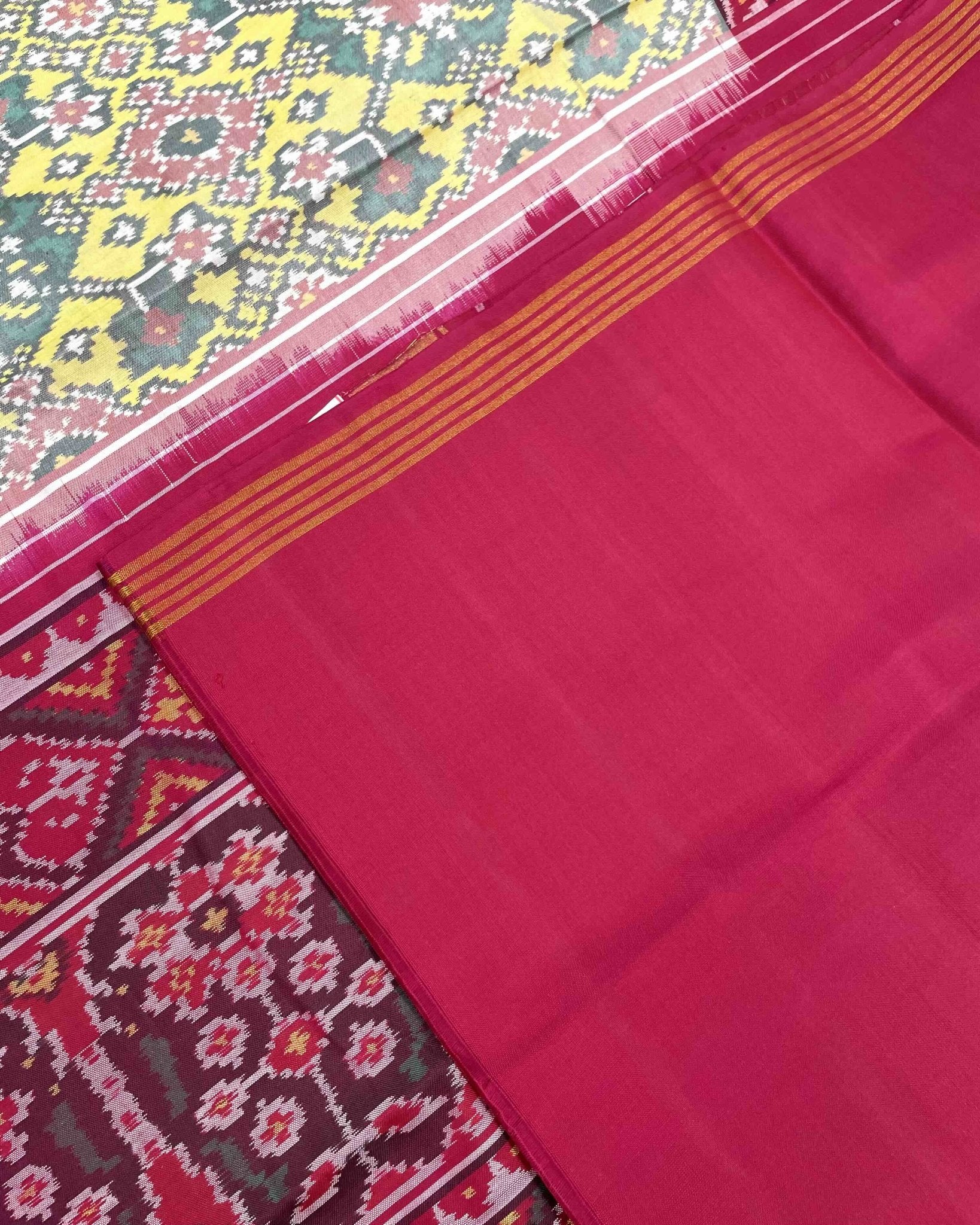 Pink & Light Yellow Navratan Designer Patola Saree - SindhoiPatolaArt