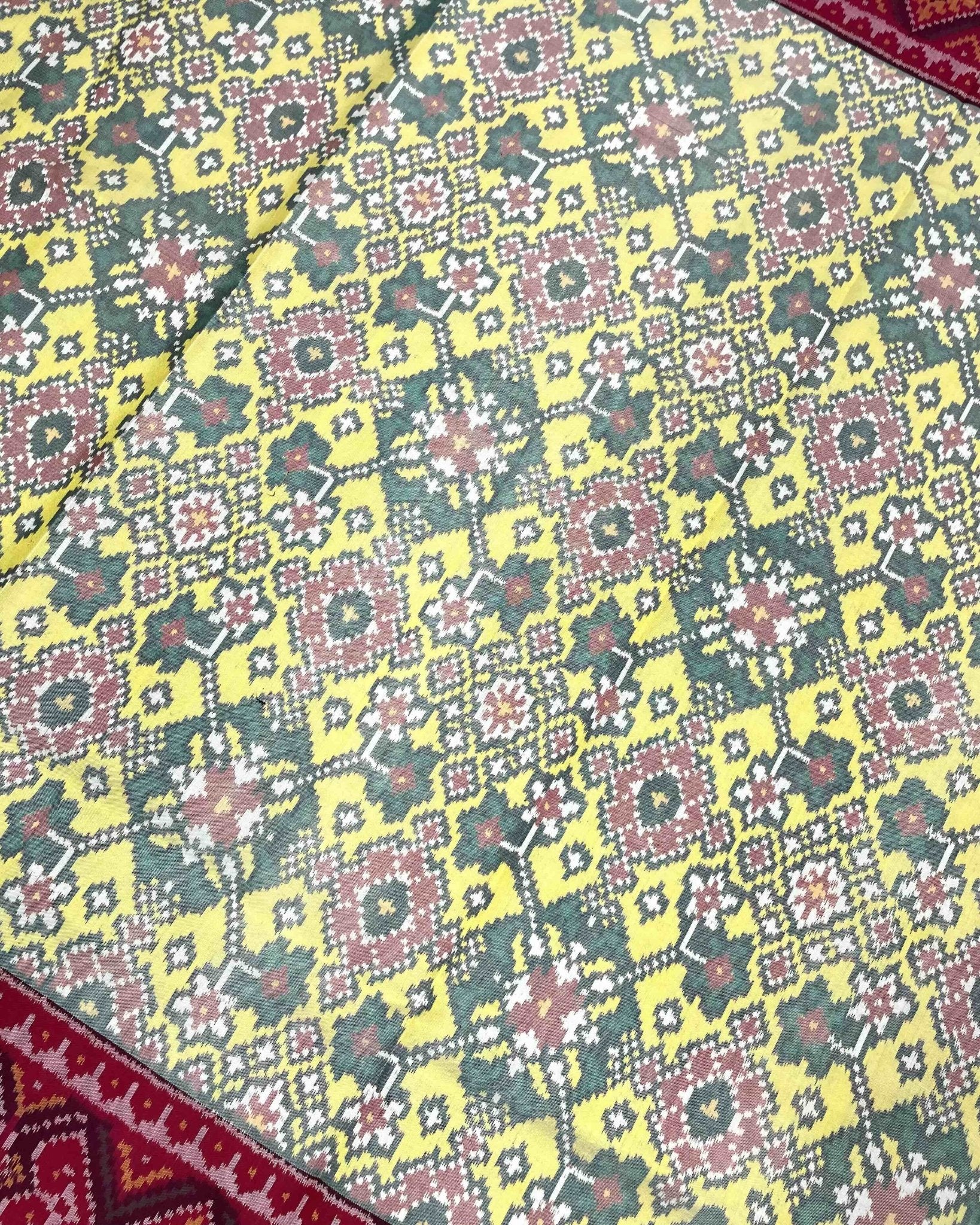 Pink & Light Yellow Navratan Designer Patola Saree - SindhoiPatolaArt