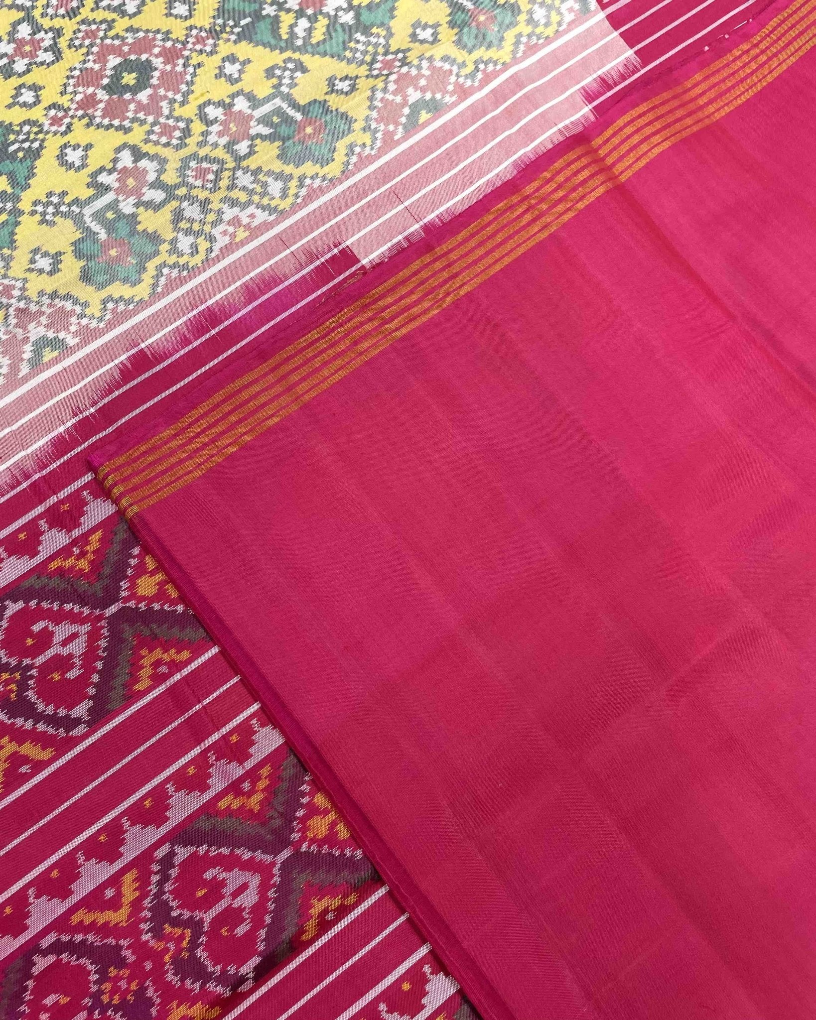 Pink & Light Yellow Navratan Designer Patola Saree - SindhoiPatolaArt