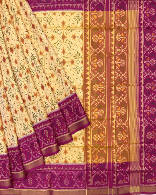 Pink & Light Yellow New Navratan Design Patola Saree - SindhoiPatolaArt