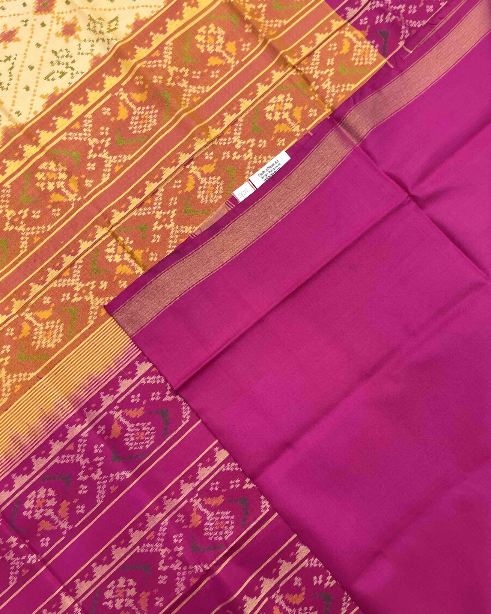 Pink & Light Yellow New Navratan Design Patola Saree - SindhoiPatolaArt