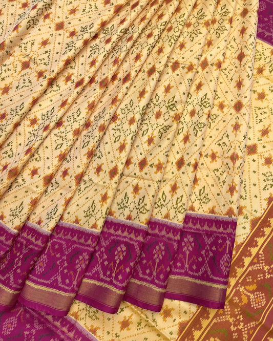 Pink & Light Yellow New Navratan Design Patola Saree - SindhoiPatolaArt