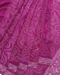 Pink Lukhnowi Work Georgette Bandhani Saree - SindhoiPatolaArt