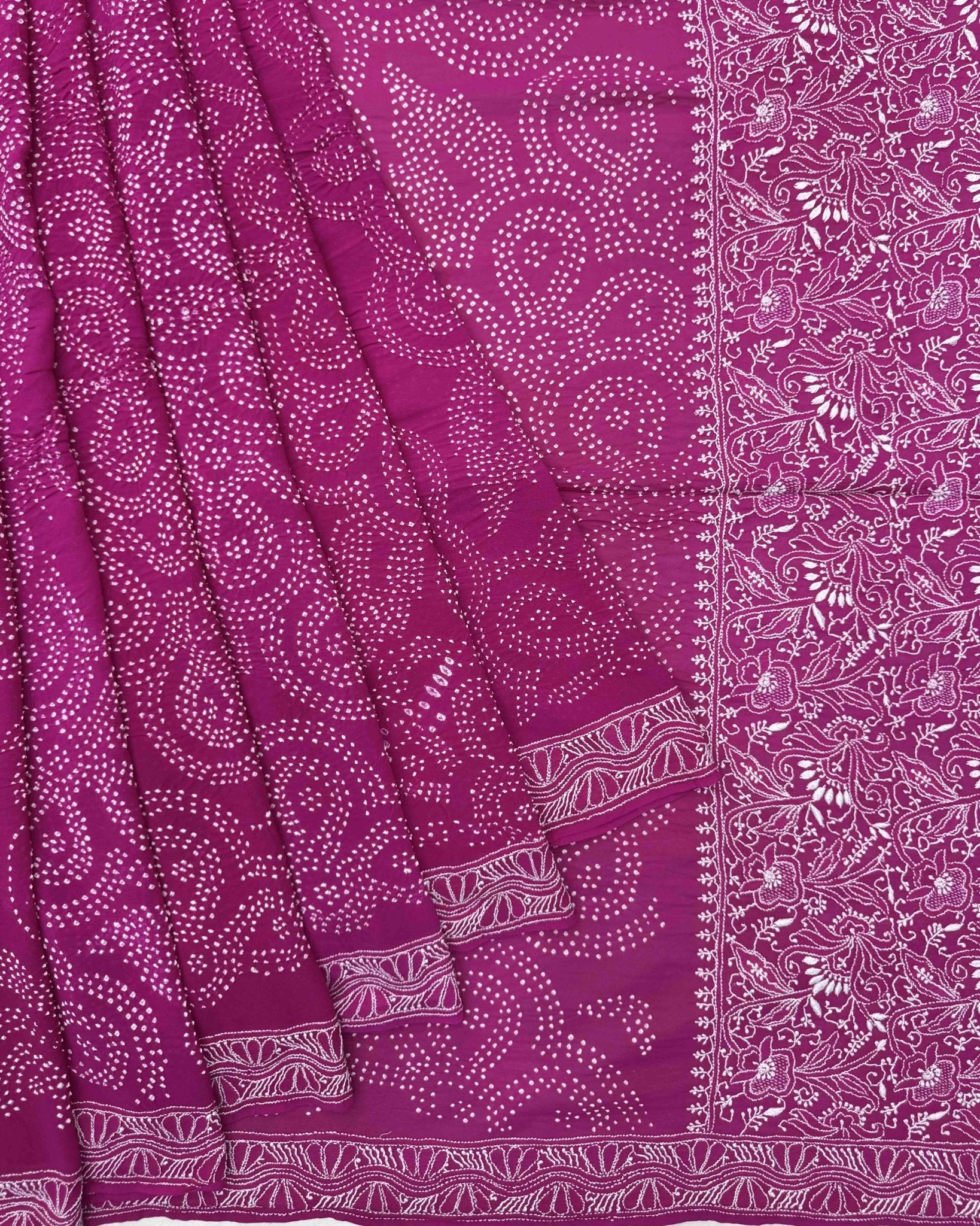 Pink Lukhnowi Work Georgette Bandhani Saree - SindhoiPatolaArt