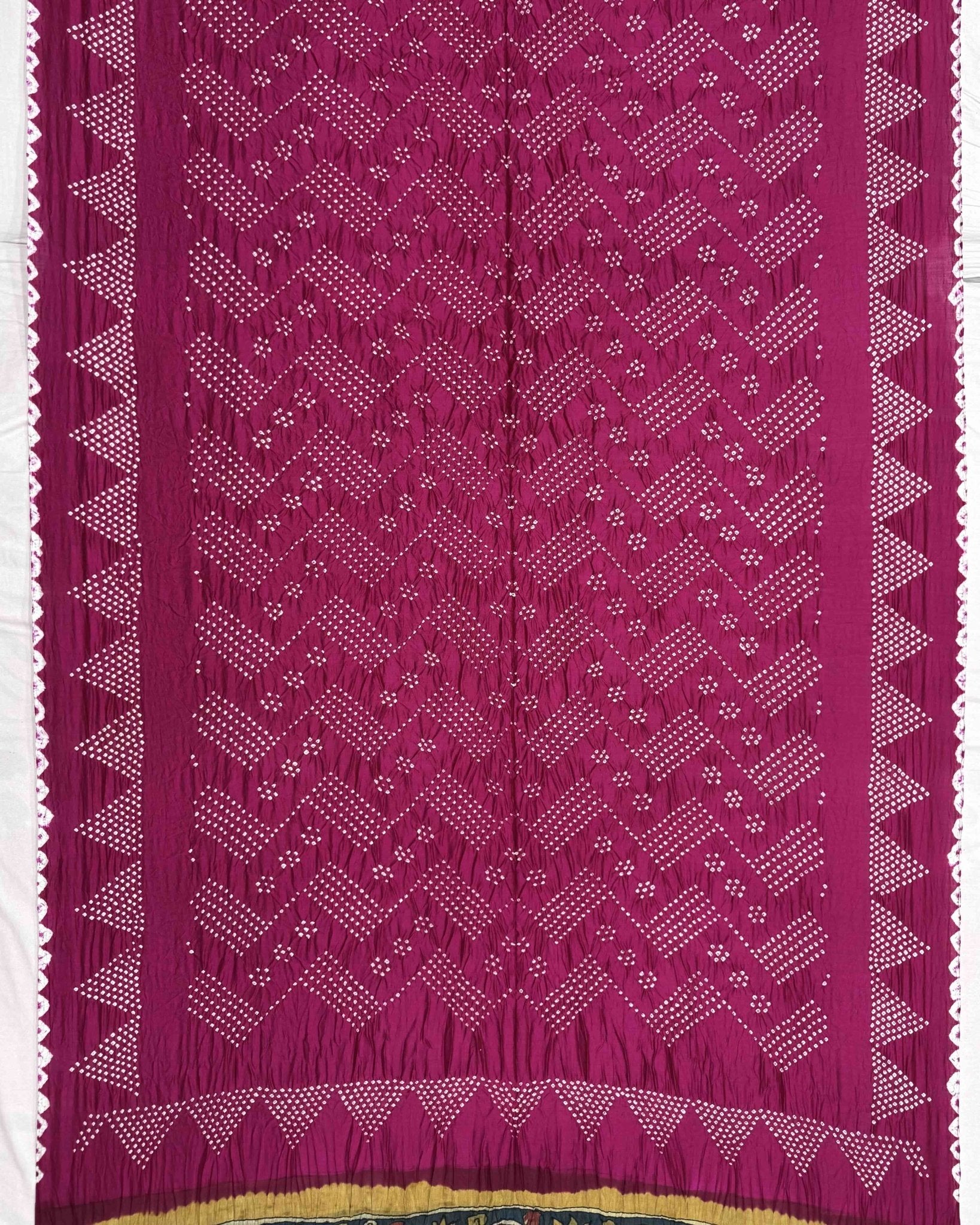 Pink Muga Silk Pen Kamalkari Bandhani Saree - SindhoiPatolaArt
