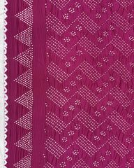 Pink Muga Silk Pen Kamalkari Bandhani Saree - SindhoiPatolaArt