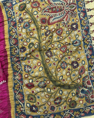 Pink Muga Silk Pen Kamalkari Bandhani Saree - SindhoiPatolaArt