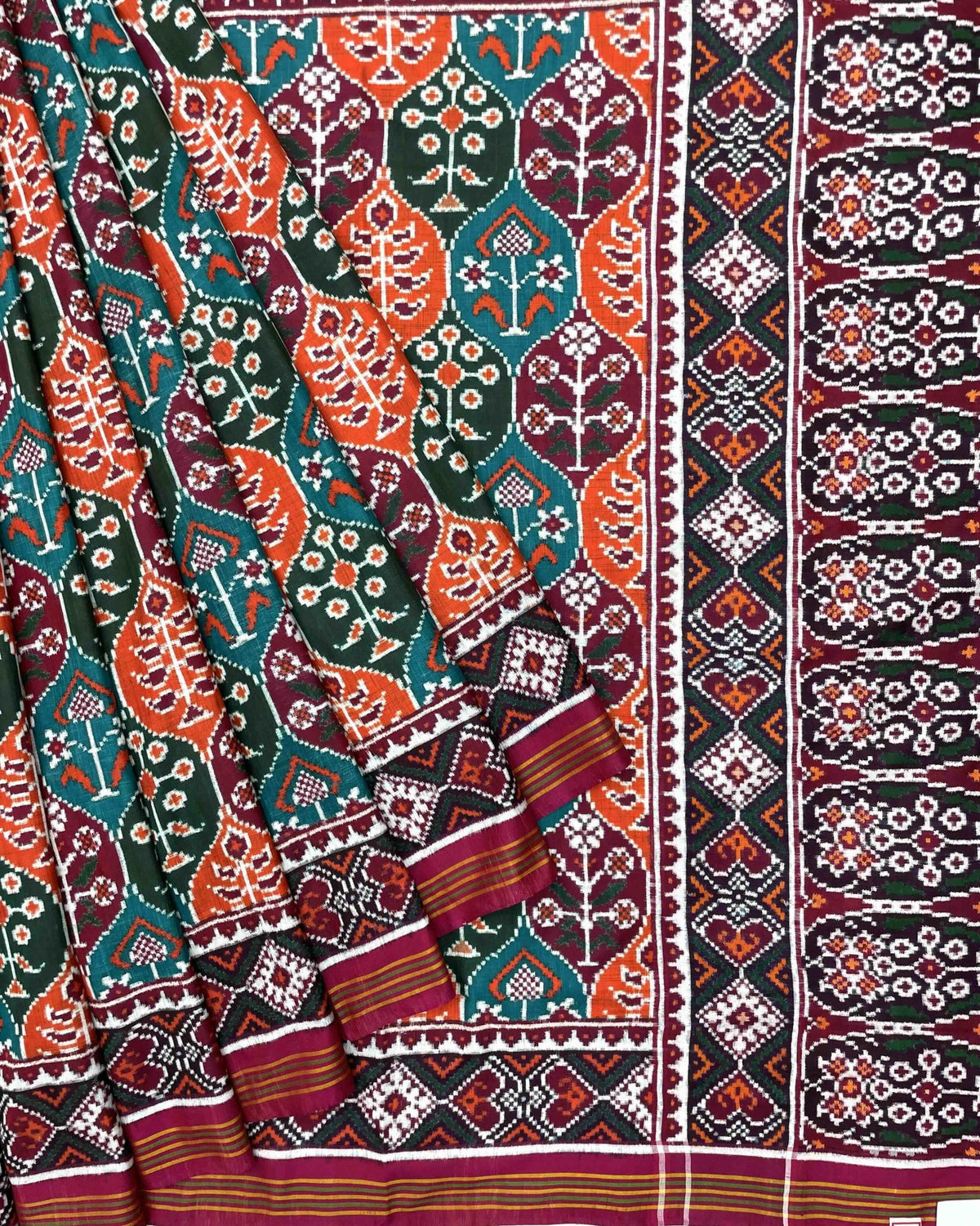 Pink & Multicolour Flower Designer Patola Saree - SindhoiPatolaArt