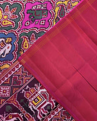 Pink & Multicolour Narikunj Flower Twill Patola Saree - SindhoiPatolaArt